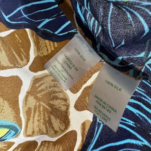 Lilly Pulitzer Shirt Womens M toffee blooms of paradise Silk Peasant Blouse - Picture 6 of 9